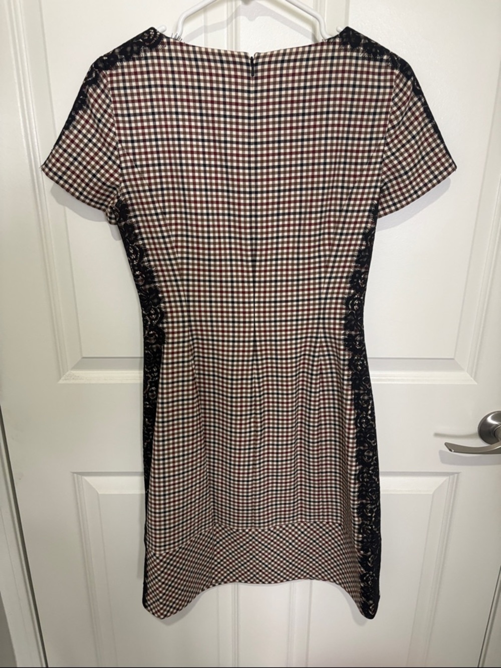 Brooks Brothers Black and Brown Gingham Lace-Trim Midi Dress - Picture 4 of 4